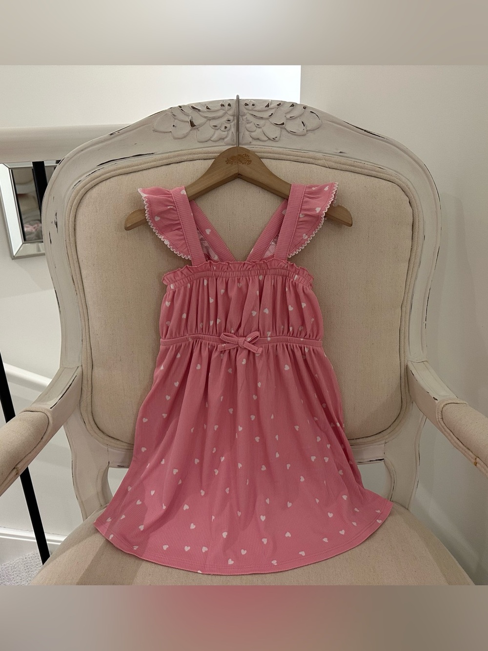 💗 18 Mth Lemon Kiss Pink Heart Ruffle Strap Heart Print Baby Dress NWOT